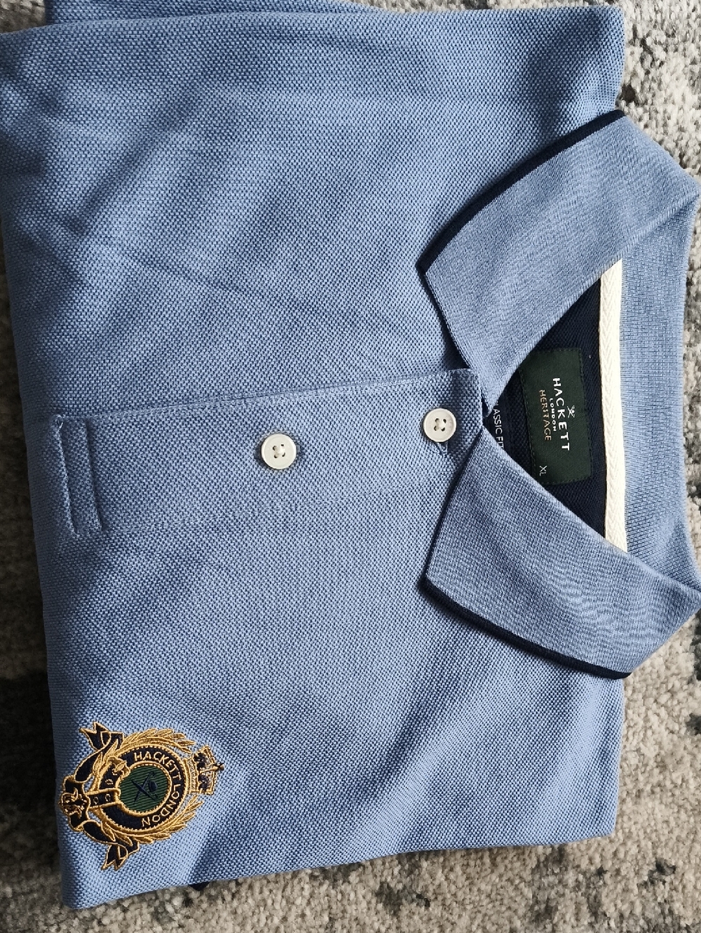 Hackett Mens Light Blue Pique Polo Shirt with Embroidered Crest